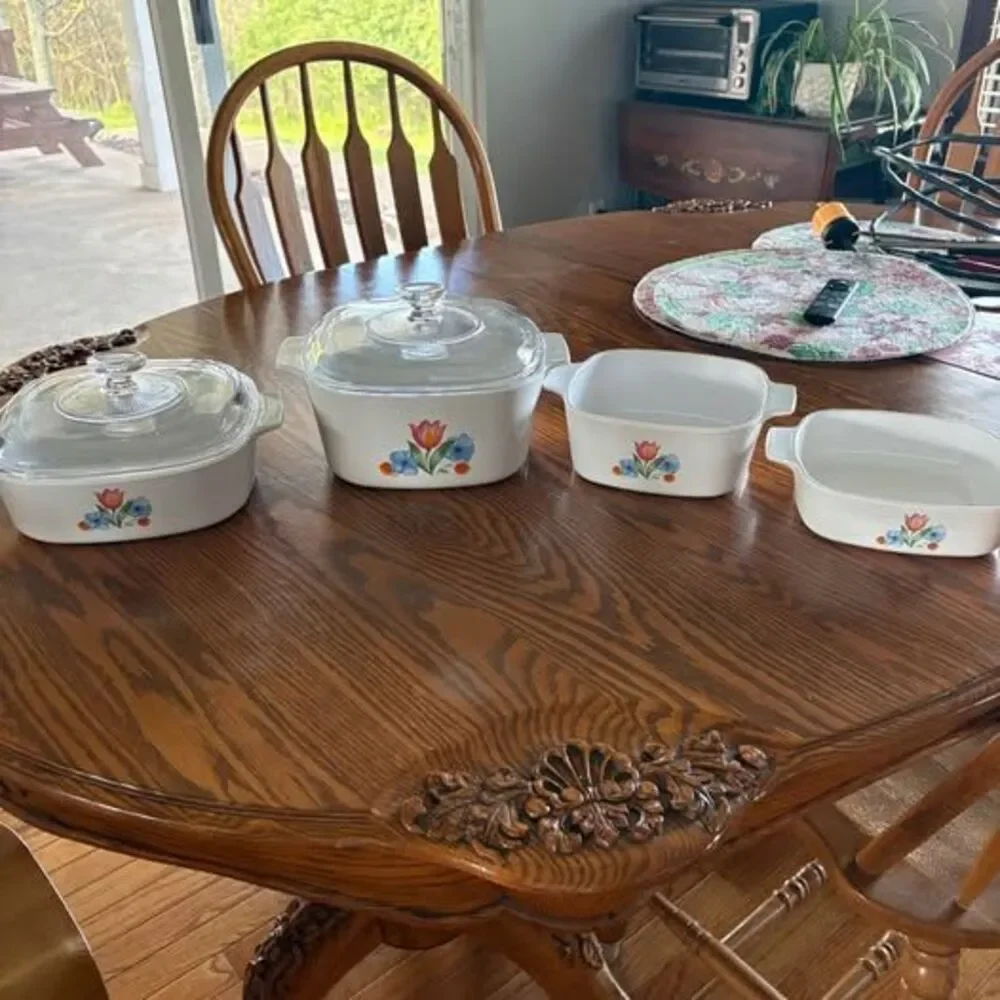 Vintage CorningWare Set of 4 Casserole Dishes w/ 2 Lids Floral Pattern